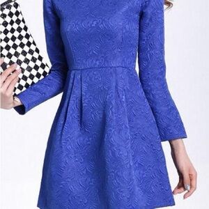 Chicwish Cobalt Blue Textured Three-Quarter Sleeve Mini Dress
